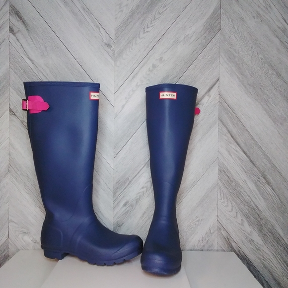 "Hunter" Original Back Adjustable Boot In Dark Earth Blue&Ion Pink Sz:Women's 8 - Picture 1 of 13